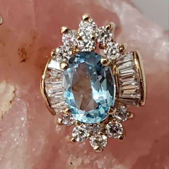 Topaz earrings tourmaline baguettes oval ice blue Genuine natural pierced gold - Picture 4 of 16